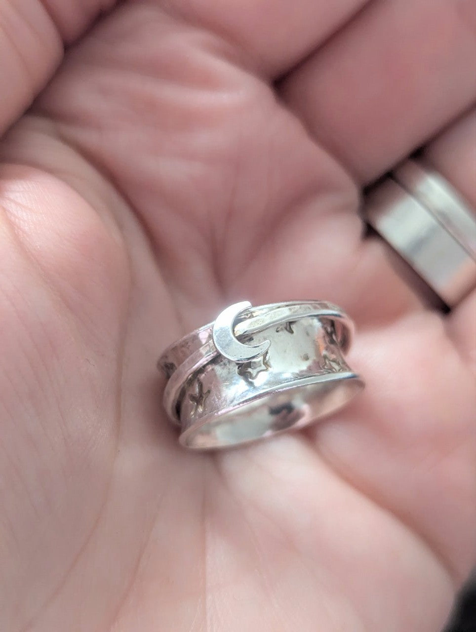 Sterling Silver Moon Spinner Ring | Handmade Fidget Ring UK