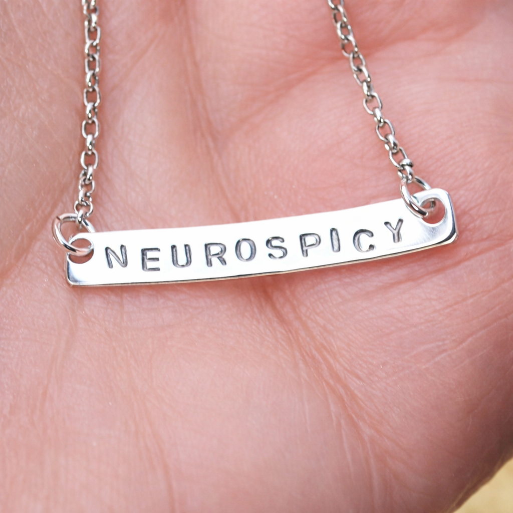 Sterling silver handstamped necklace.