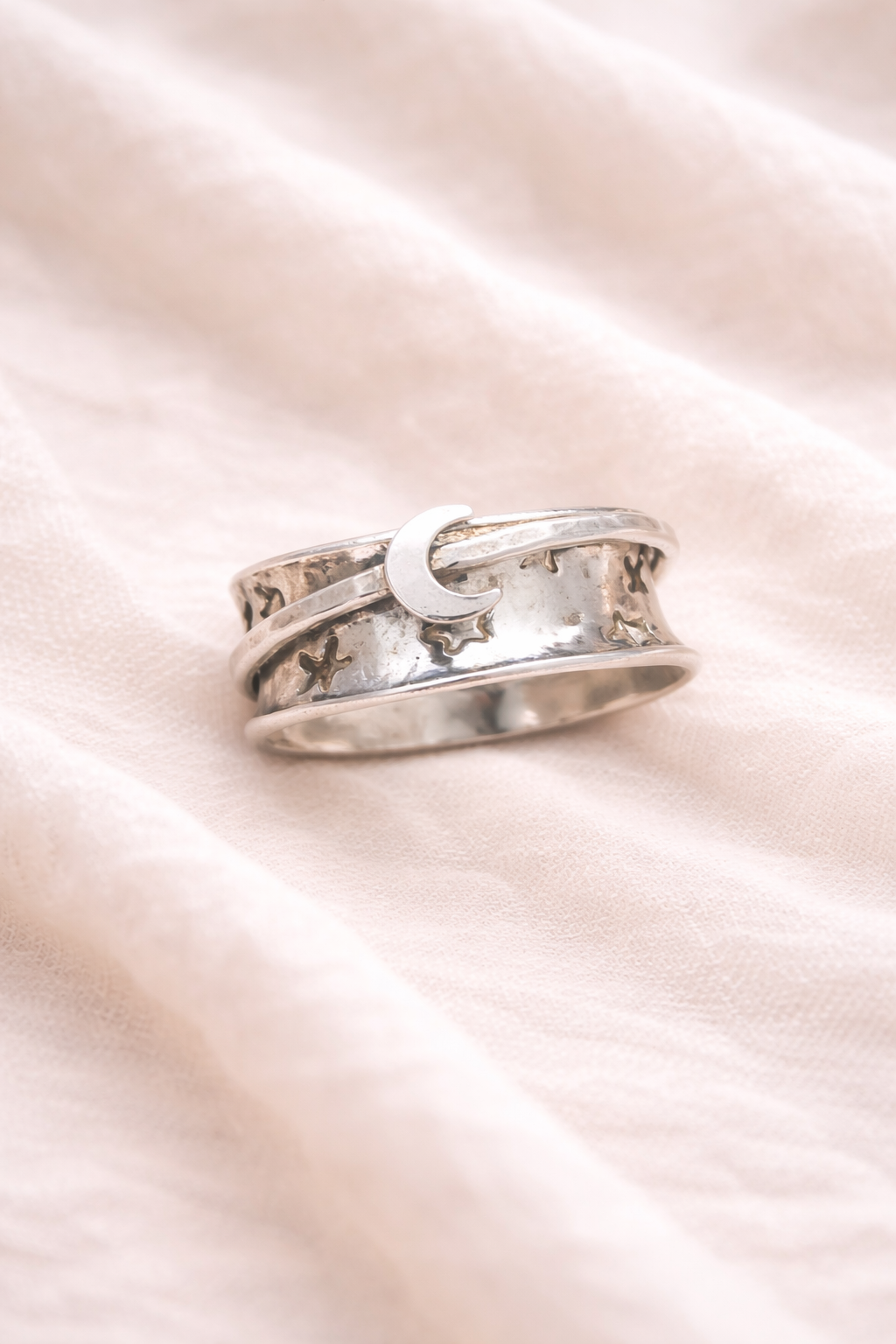 Sterling Silver Moon Spinner Ring | Handmade Fidget  Ring UK